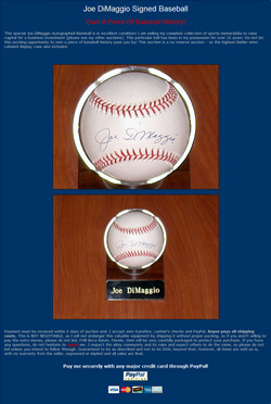 Portfolio: Web Pages for Ebay and Online Auctions Selling Memorabilia